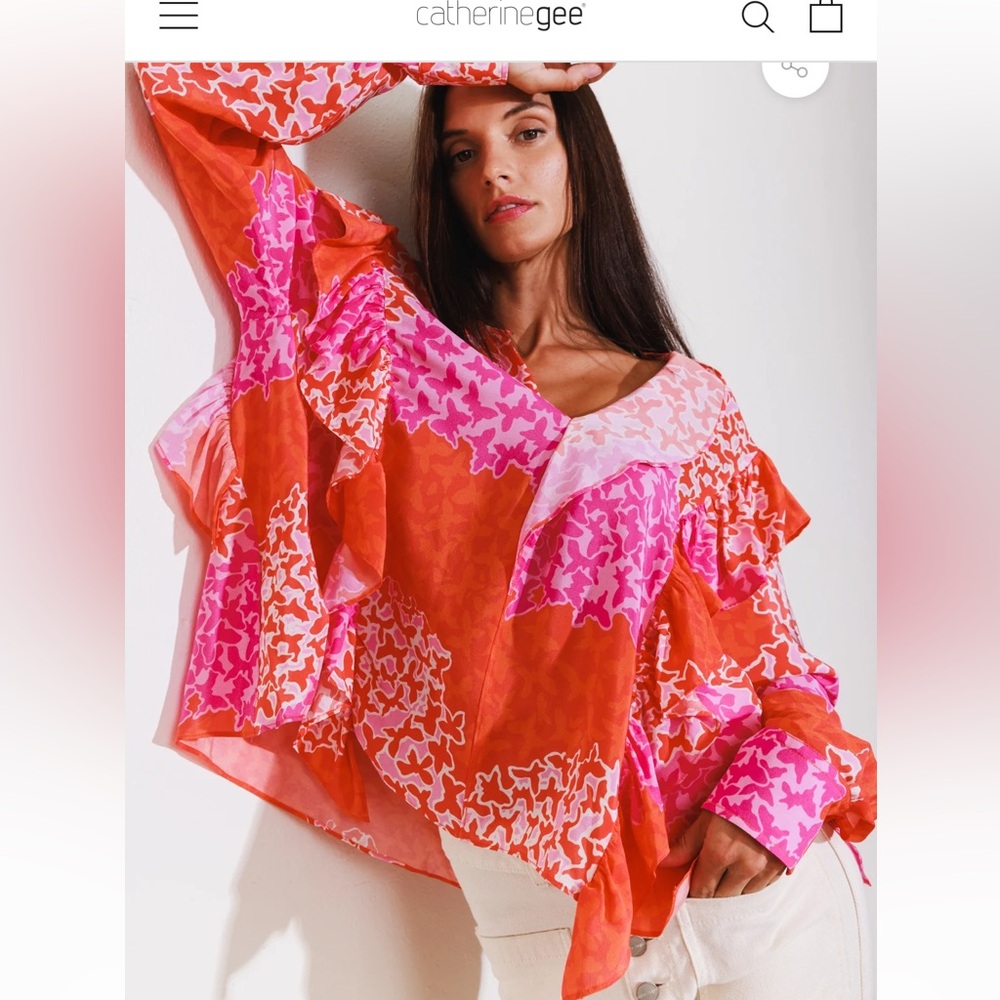 Catherine Gee Bella Blouse with Flutter Sleeves and Ruffled Style $350